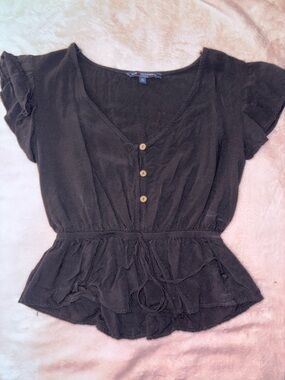 one clothing Black Peplum Button-Front Blouse